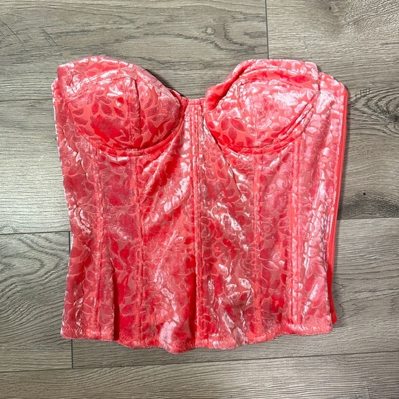 Victoria's Secret Other - RARE Vintage 90s Victoria’s Secret Pink Velour Floral Bustier Corset Size 36B